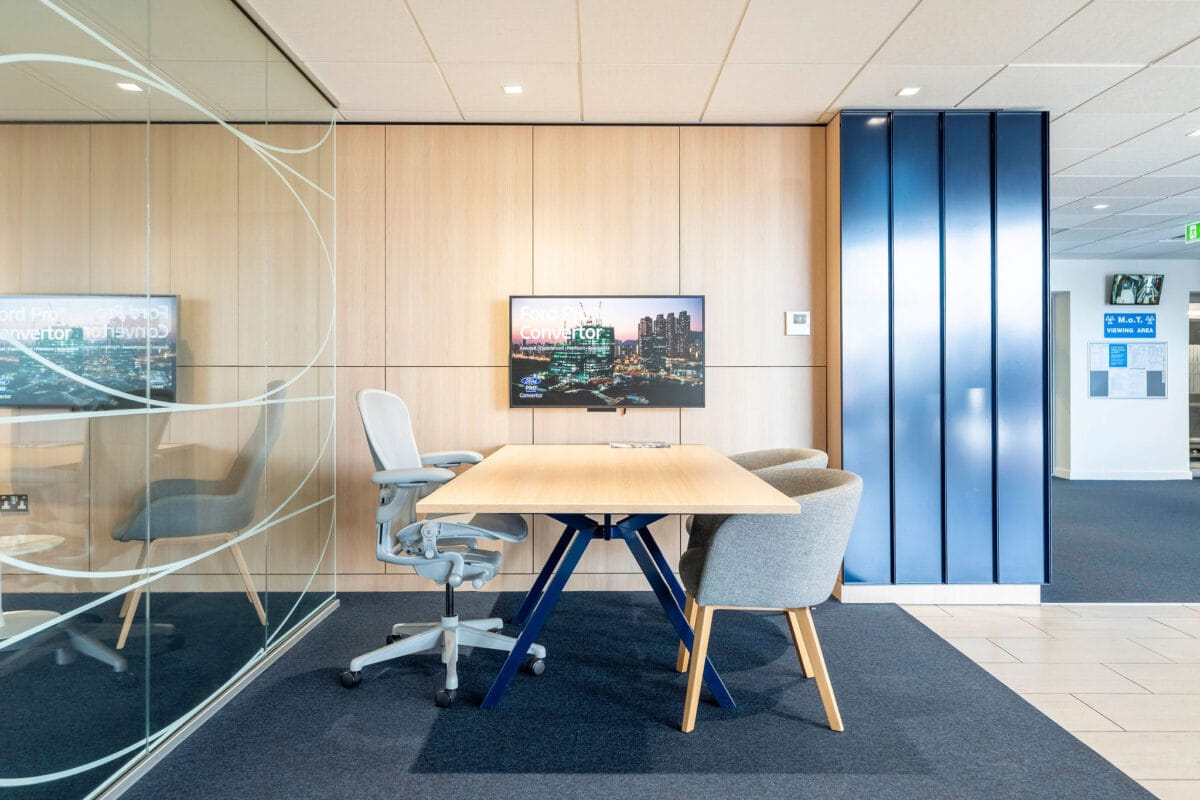 Modern office meeting room with glass partition